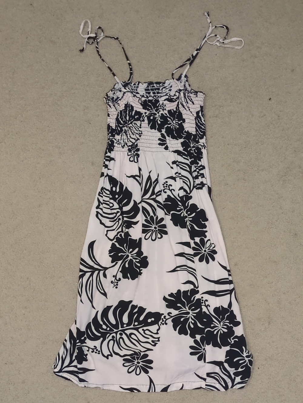 White & Black Floral Tie-Strap Sundress
